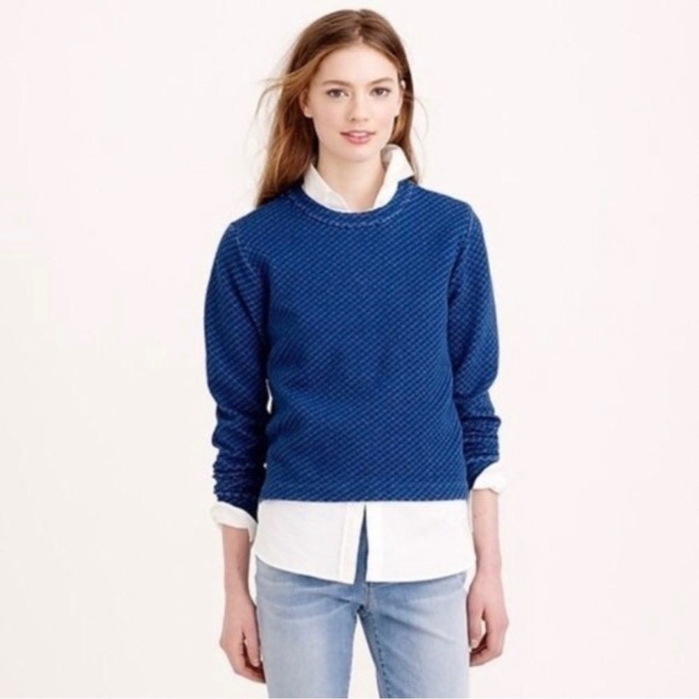 J.Crew Quilted Sweatshirt Blue Back Zipper Diamond Pattern Size S